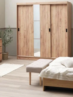 ODDERArmoire ODDER 179x201 a/miroir coloris chêne naturel