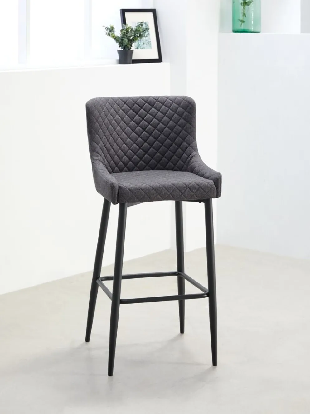 PEBRINGEChaise de bar PEBRINGE avec dossier tissu gris/noir
