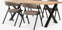 ROSLEV + HINDEVADROSLEV L200 table chêne naturel + 4 HINDEVAD chaises brun c.