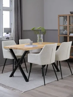 ROSLEV + PURHUSROSLEV L140 table chêne nat. + 4 PURHUS chaises blanc cassé