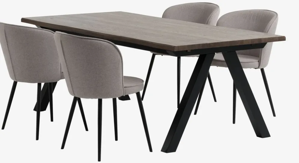 SANDBY + RISSKOVSANDBY L210 table chêne foncé + 4 RISSKOV chaises gris clair