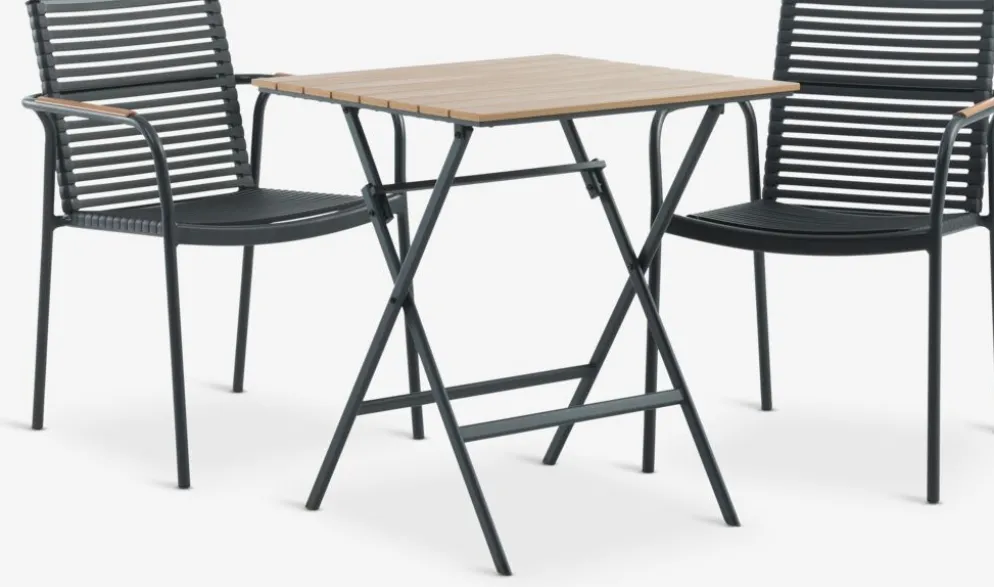 SANDVIKA + NABESANDVIKA L65 table naturel + 2 NABE chaises noir