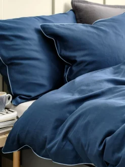 SANNAGoldParure de lit Satin SANNA 240x220 bleu foncé