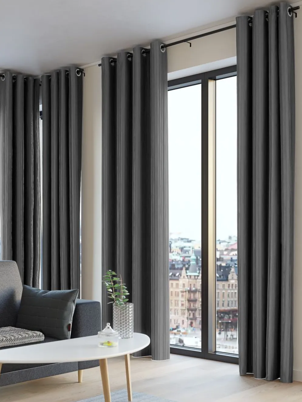 TOTAKRideau TOTAK 1x140x300 velours côtelé gris