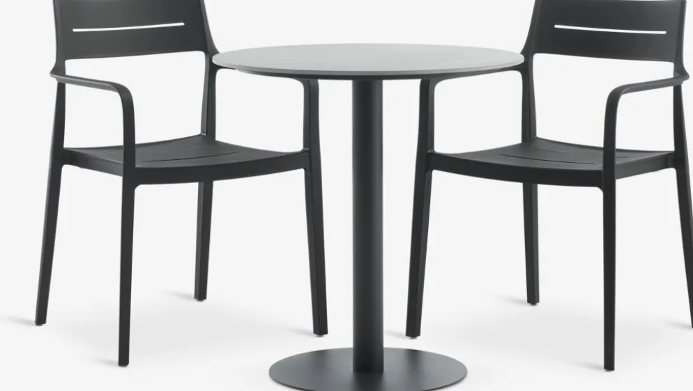 VAMDRUP + INGSTRUPVAMDRUP Ø70 table gris + 2 INGSTRUP chaises noir