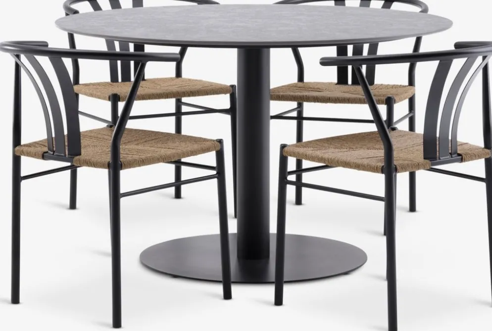 VAMDRUP + TAGMARKVAMDRUP Ø120 table gris + 4 TAGMARK chaises noir