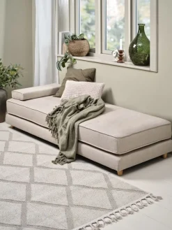 VARMARKBanquette VARMARK 190x76 a/cushion tissu beige/coloris chêne