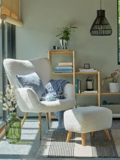 VILDSUNDPouf VILDSUND 52x41 teddy blanc cassé/coloris chêne naturel